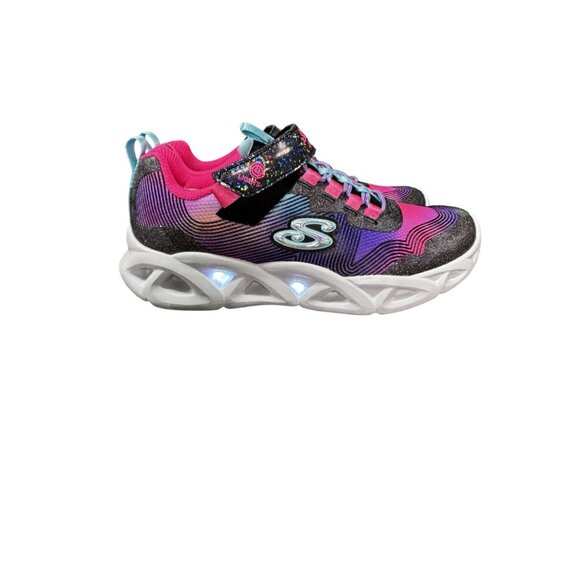 Skechers S Lights Girls Sneakers Size 2 Light-Up Sole Glitter Pink/Turquoise - Picture 3 of 8